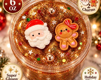 Gingerbread Christmas Slime, 6 oz Copper Glitter Slime, Gingerbread Scented, Holiday Charms