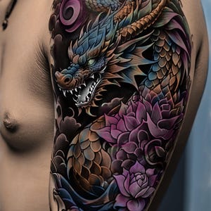 Dragon Flower Tattoo