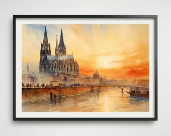 Cologne Cathedral, sunset pictures, Gothic architectural style, nautical pictures, aesthetic pictures, amazing wall art, travel poster