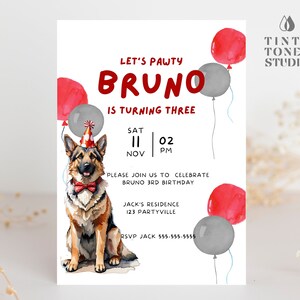 Dog Birthday Cards German Shepherd Puppies Dog Invitation Birthday Invitation Card Customized Birthday Invitations Template Puppy Pawty