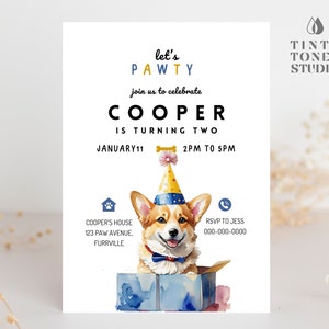 Welsh Corgis Puppies Hund Einladung Angepasste Geburtstagseinladungen Vorlage Welpen Pawty Geburtstagseinladungskarte Hundegeburtstagskarten Bearbeitbar
