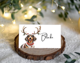 Name Card Template Dog Birthday Party Place Card Template Printable Card Christmas Dinner Place Card Template Dachshund Birthday Pawty C12