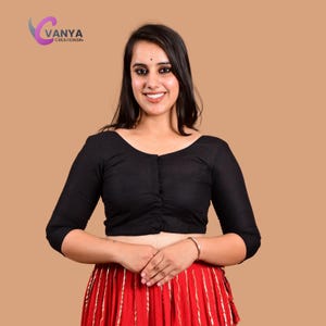 Readymade Round-Neck Sleeves Cotton Saree Blouse - Non-Padded | Available in Multiple Colors & Sizes | Saari Blouses | Blouses For Women