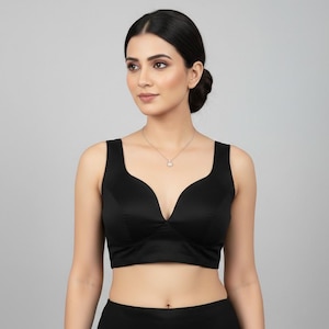 Blusa sari india de seda hecha a mano con cuello en V