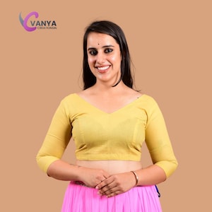 Readymade V-Neck Sleeves Cotton Saree Blouse - Non-Padded | Available in Multiple Colors & Sizes | Saari Blouses | Blouses For Women