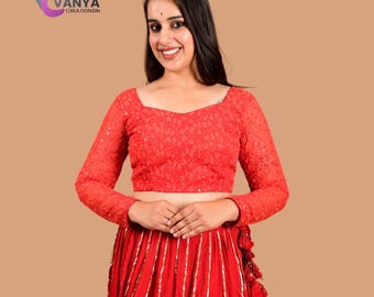 Blusa bordada Chikankari hecha a mano para sari, blusa india lista para usar, atuendo de boda Diwali de EE. UU.