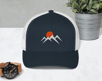 Mountain Trucker Hat | Retro Adventure Hat | Hiking Snapback | Embroidered Mountain Hat | Outdoors Gift | Camping Hat | Nature Hat