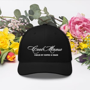 Cool Mama Hat | Fueled by Coffee & Chaos Cap | Funny Mom Life Trucker Hat | Embroidered Coffee Lover Hat | Mom Hustle Gift