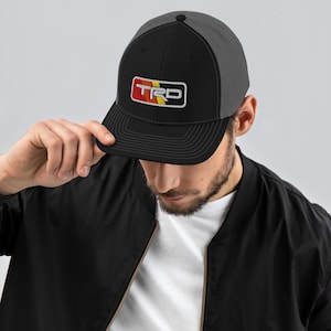 TRD Heritage Stripe Retro Trucker Hat | Embroidered Toyota Racing Patch | Off-Road Snapback