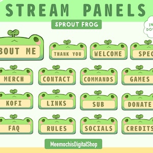 Sprout frog panel stream alert package (16) for Twitch︳Overlays Frames Cute kawaii sprout︳ bundle instant download green Pack bundle