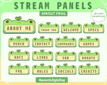 Sprout frog panel stream alert package (16) for Twitch︳Overlays Frames Cute kawaii sprout︳ bundle instant download green Pack bundle