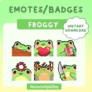 Froggy emote pack (6) ｜ twitch  discord emotes/badges｜streaming emote cute frog toad knife bubble tea pack｜kawaii bundle