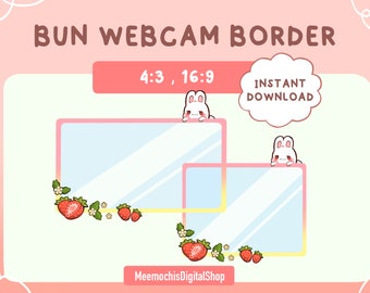 Bun Webcam Border-paket för Twitch｜Twitch Overlays Frames Söt kawai-kaninpaket｜Kanin usagi direktnedladdning grönt paket