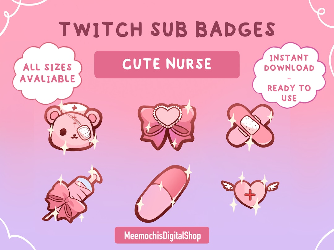 Cute Nurse Themed Twitch Sub Badge Pack (6) ｜ Twitch Discord Bit Badges ...