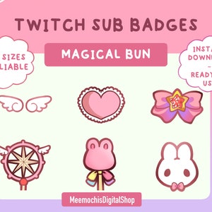 Magical Bun twitch sub badge pack (6) ｜ twitch  discord bit badges｜stream emote cute bunny rabbit Magic instant download pack｜kawaii bundle