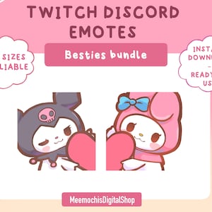 Besties Bundle Emotes Pack (2)｜twitch discord badges｜heart matching best friend cute bunny bun devil art｜kawaii bundle