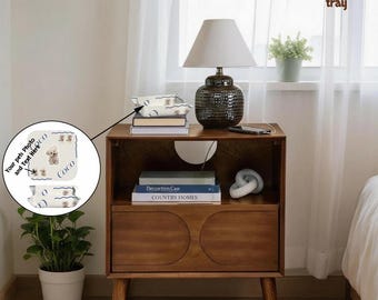 Modern Side Table, Fluted Nightstand with charging station, open shelving, and drawers, customizable tray, customizable nightstand