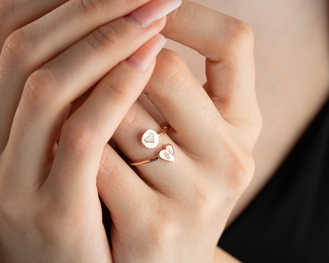 Custom Engraved Letter Ring Personalized Gift Heart Shape Ring for