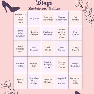 Never have I ever Bingo Bachelorette Party Game