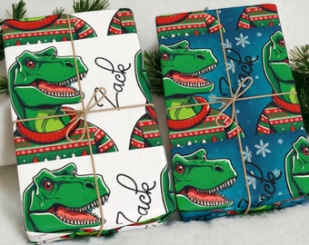 Custom Name Trex Christmas Wrapping Paper, Holiday Wrap, Gift Wrap Paper, Christmas Presents, Custom Wrapping, Holiday, Christmas Gifts