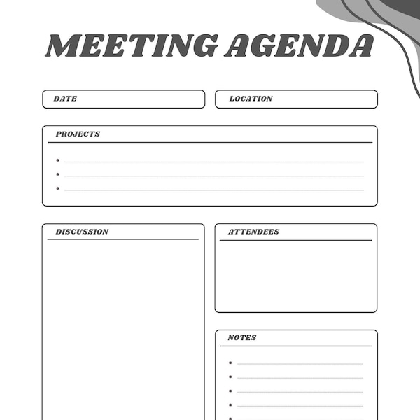 Meeting Agenda, Meeting Notes, Black and White, Notes