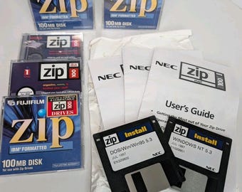 Iomega Zip 100MB Disk Lot 5 Fujifilm Iomega Sealed Used NEC Install Floppies