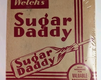 Sealed Welch's Sugar Daddy Caramel Sucker 24ct Store Display Box VTG  1950s-60s