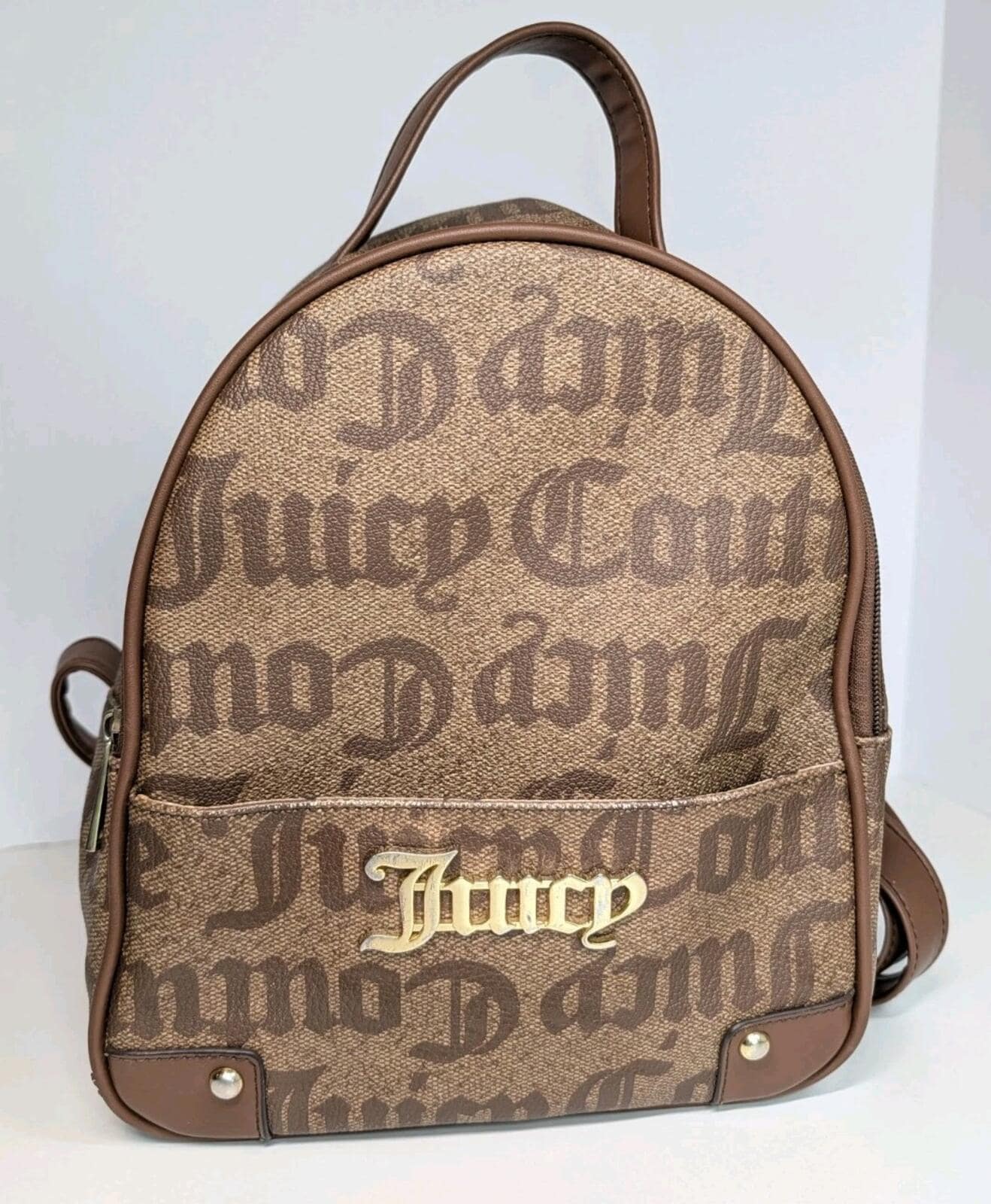 Juicy Couture Mini Backpack Brown Monogram Script Y2K Bag Juicy Couture Heart Mini Backpack Brown/ Pink | Mercari main image 2