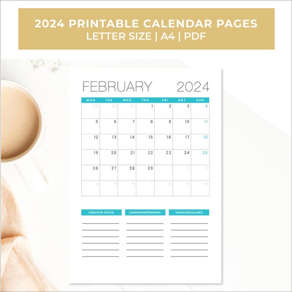 Blank calendar pages 2024 calendar printable pages, 2024 calendar page  downloads, instant download 2024 calendar pages, printable calendar - etsy