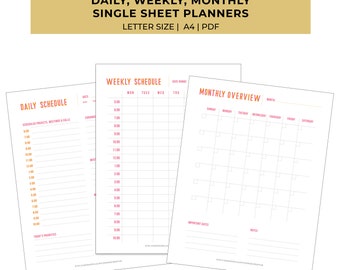 Dagelijkse planner afdrukbaar, wekelijkse planner afdrukbaar, maandelijkse planner afdrukbaar, leuke plannerpagina's, leuke planner afdrukbaar, afdrukbare PDF