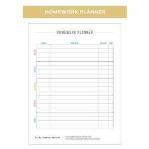 Homework Planner Printable, Cute Homework Planner, Homework Planning List, Printable PDF Download, Homework Tracker, Homework Sheets