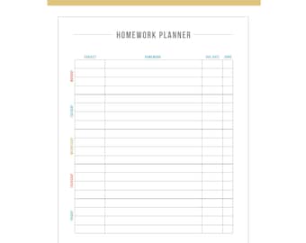 Homework Planner Printable, Cute Homework Planner, Homework Planning List, Printable PDF Download, Homework Tracker, Homework Sheets