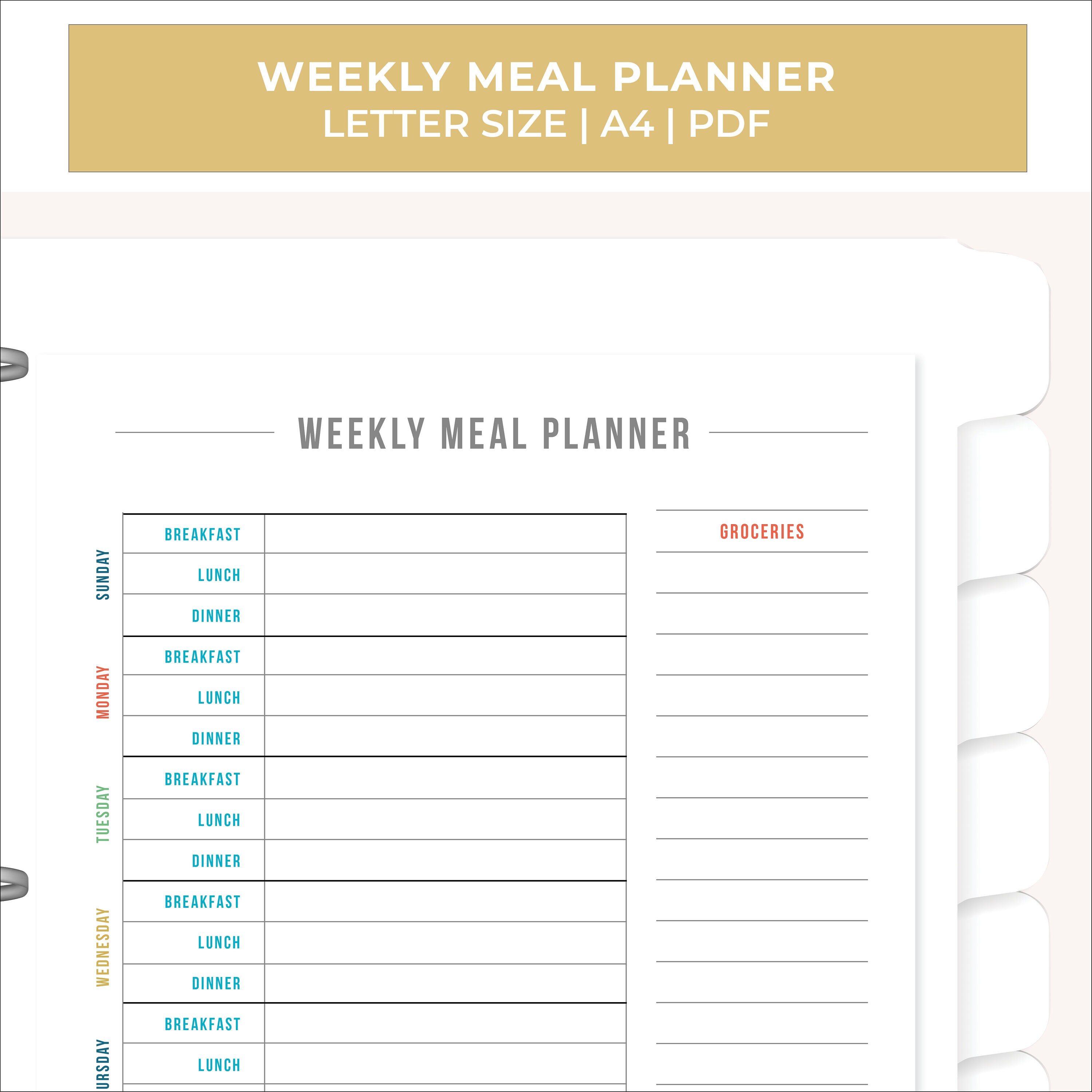 Weekly Meal Planner Printable PDF Page, Weekly Meal Tracker, Cute Meal ...