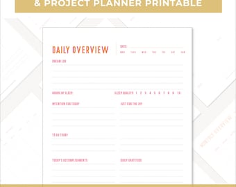 Printable Planner Pages Printable PDF Minimalist Daily, Weekly, Monthly and Project Planner, Printable Planner Paper, Pink and Orange