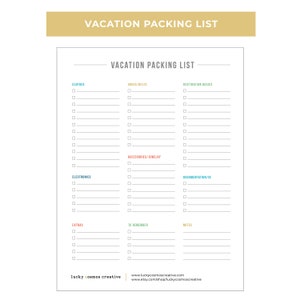 Vacation Packing List Printable, Cute Packing List Planner, Cute Vacation Packing List, Printable PDF Download, Simple Packing Sheet