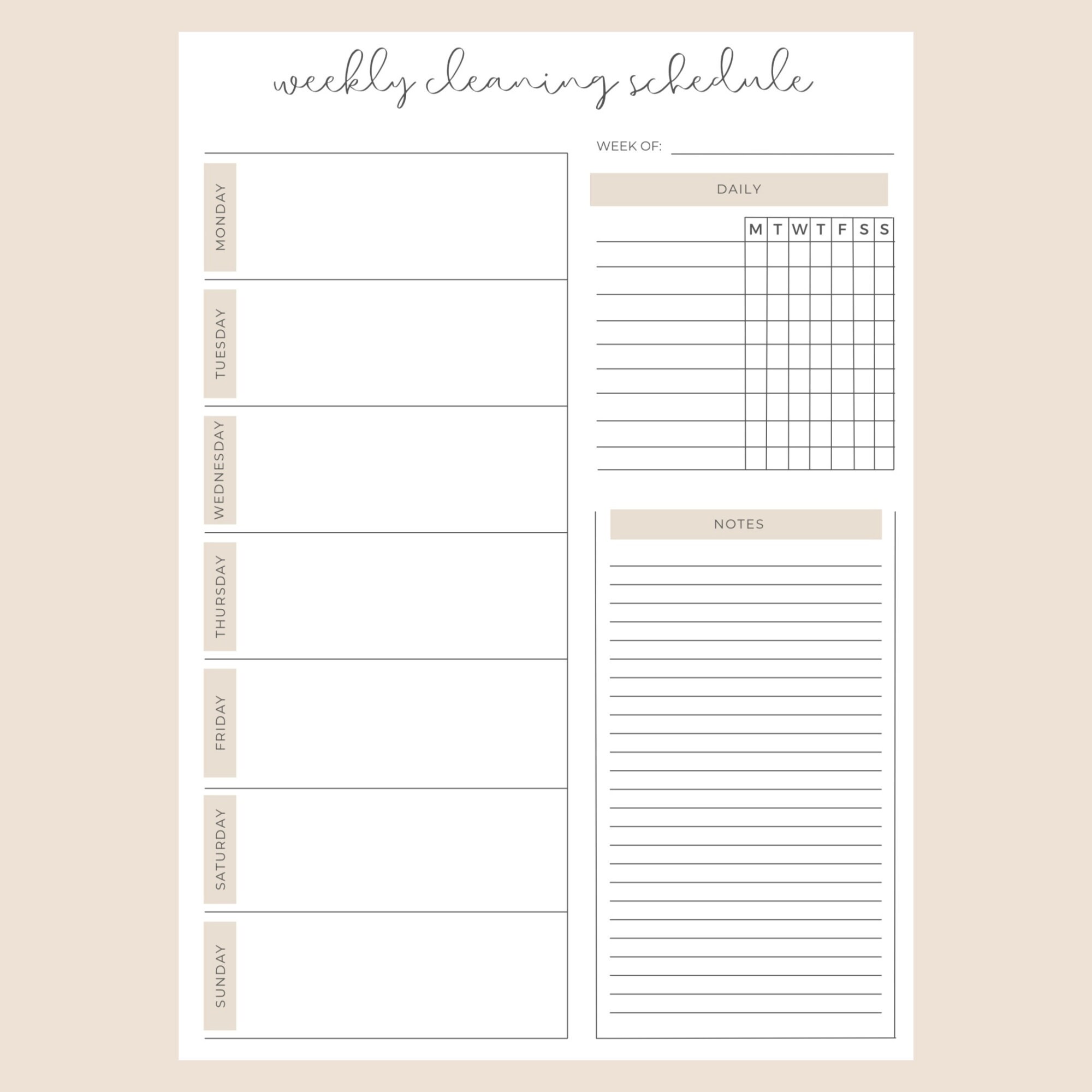 Printable Weekly Cleaning Schedule | A4 and Letter Size | Minimal Style ...