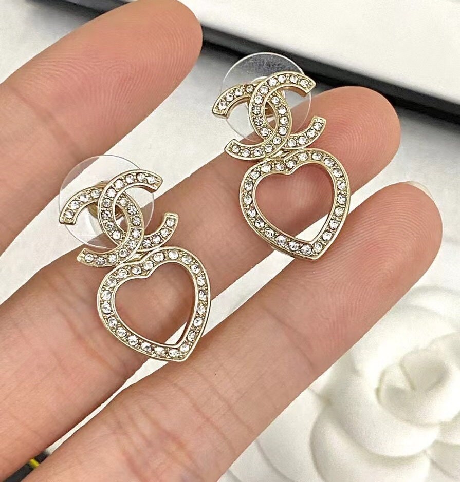 Chanel Silver CC Thin Baguette Piercing Earrings