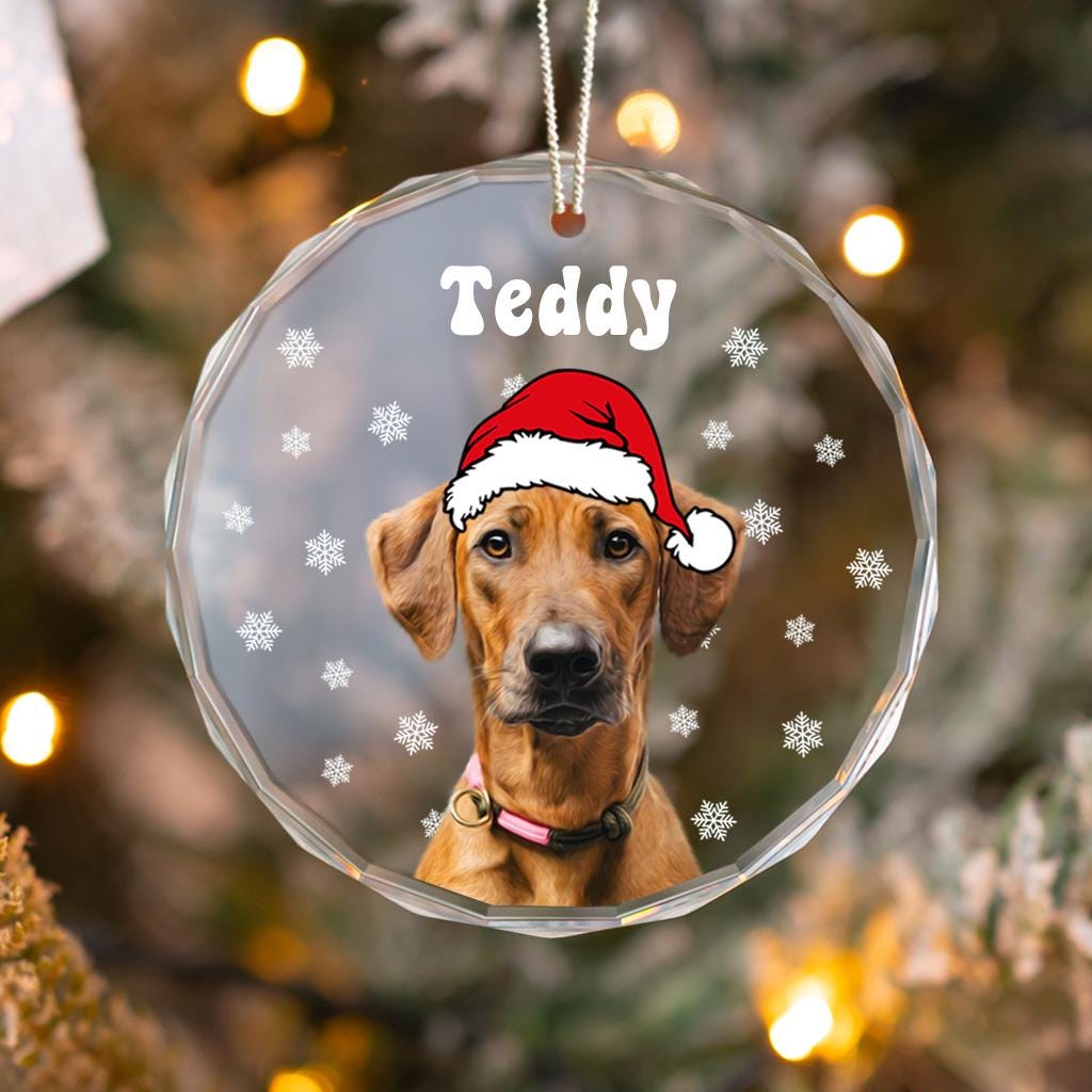 Custom Dog Ornament, Personalized Pet Glass Ornament, Custom Dog Christmas Ornament, Custom Pet Photo Ornament, Custom Pet Memorial Ornament