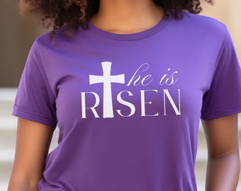 He Is Risen Easter Unisex Tee, Christian Religious Gift, Resurrection Sunday Shirt, Spring Holiday Top, Easter Bible Verse Tshirt