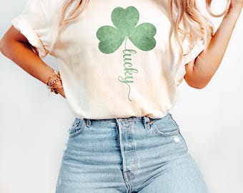 Comfort Colors® Retro Lucky Shirt, St Patricks Day Shirt, Womens Lucky Shirt, Shamrock Shirt, Cute Patricks Day Shirt