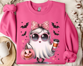 Cute Girly Ghost Shirt, Halloween Cute Ghost Sweatshirt, Halloween Funny Ghost Girl, Halloween Sweater, Spooky Season Shirt