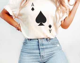 Ace of Spades Poker Shirt White Sizes S-3XL in Solid OR Grunge Distressed Design