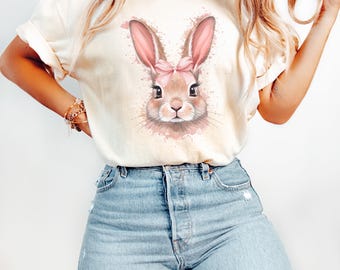 Bow Bunny Shirt Comfort Colors, Easter Rabbit Shirt, Religious Women's Tee, Coquette Bunny Tee, Ladies Easter Shirt, Bunny Easter Shirt