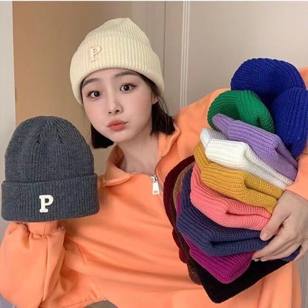 20 Colors Letter Knitted Hat Letter Patch Beanie for Adults Etsy