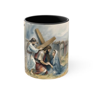 Christs Crucifixion | Jesus Caries the Cross Coffee Mug | Religious Inspirational Gift | Art Biblical Mug | Catholic Mug for Women & Men