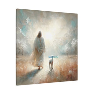 Jesus Leaves the 99 Wall Art Print, The lost Lamb Sheep Story, Beautiful Parable of the Lost Sheep Painting Canvas, Christian Gift Religious