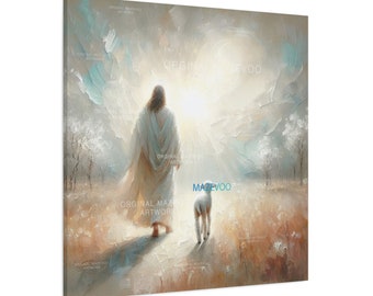 Jesus Leaves the 99 Wall Art Print, The lost Lamb Sheep Story, Beautiful Parable of the Lost Sheep Painting Canvas, Christian Gift Religious
