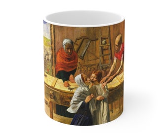 Jesus the Carpenter Mug | Mary & Joseph Cup | Jesus as a boy | Israel Cup | New Testament Mug | 11 oz Ceramic Mug Gift Set Theme Merchandise