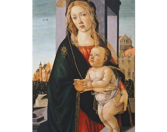 Madonna and Child Canvas | Botticelli (1490) The Virgin and Child Wall Art Decor Canvas, Virgin Mary holding Baby Jesus Christ, Small Large