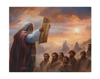 Moses Art Canvas | Moses Painting Wall Art | Original Modern Moses Holding the 10 Commandments, Egypt Painting Jewish slaves Israel wall art